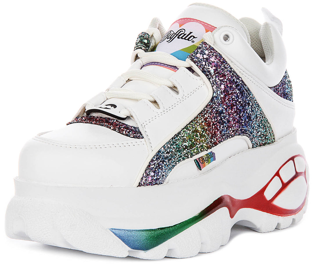 Buffalo 1339-14 In White Multicolour Glitter Platform