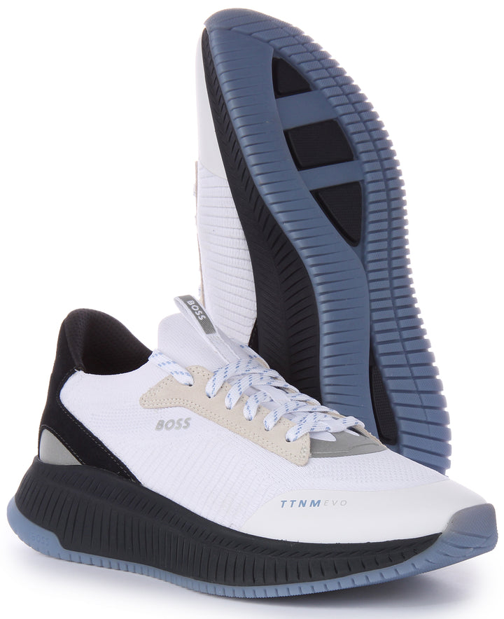 Boss TTNM Evo Slon KNSD Baskets à lacets en tricot pour hommes en blanc marine