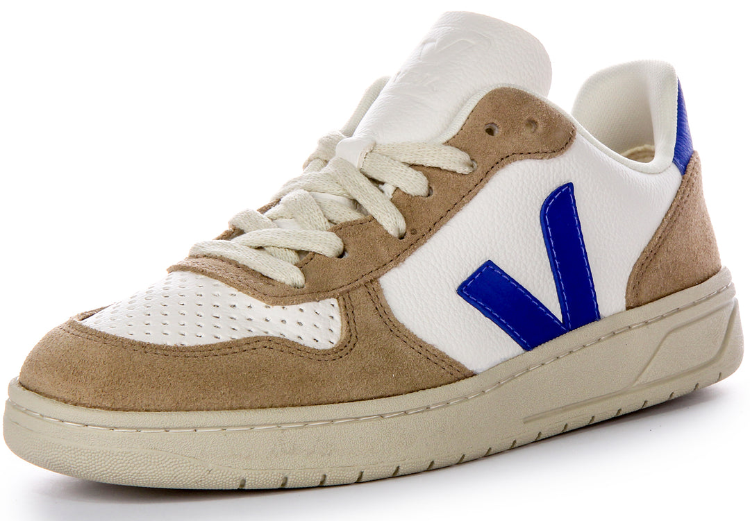 Veja V 10 Chromefree Suede Outlay Logo Scarpe da ginnastica in pelle per uomo in Bianco Navy