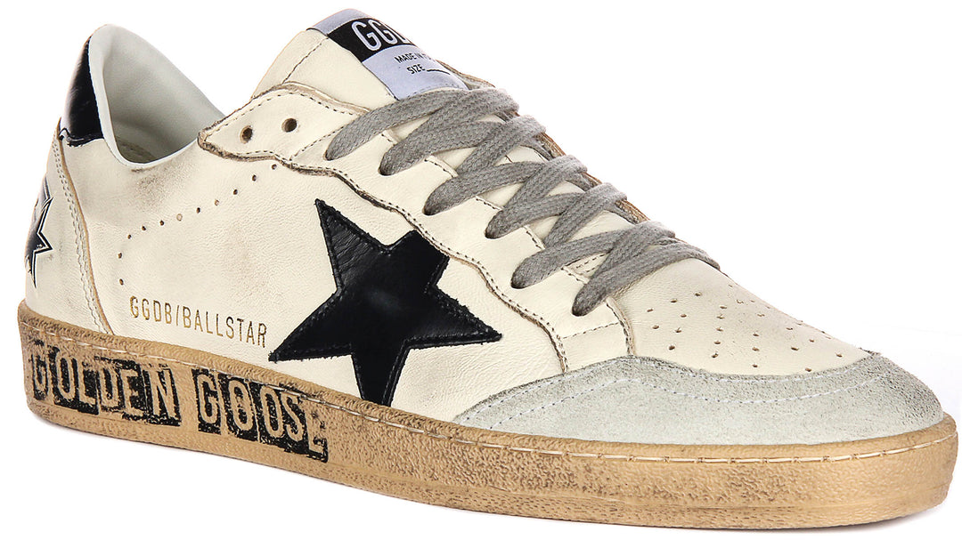 Golden Goose Ball Star In White Navy For Men Leather Lace-Up