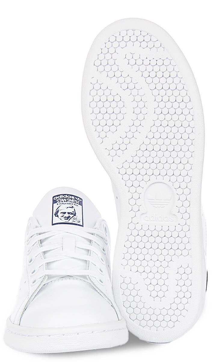 Adidas Stan Smith J In White Navy For Youth | Lace up Trainers