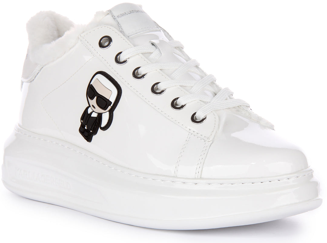 Karl Lagerfeld Kapri Ikon Shine Lo Zapatillas con cordones de piel sintética para mujer en charol blanco