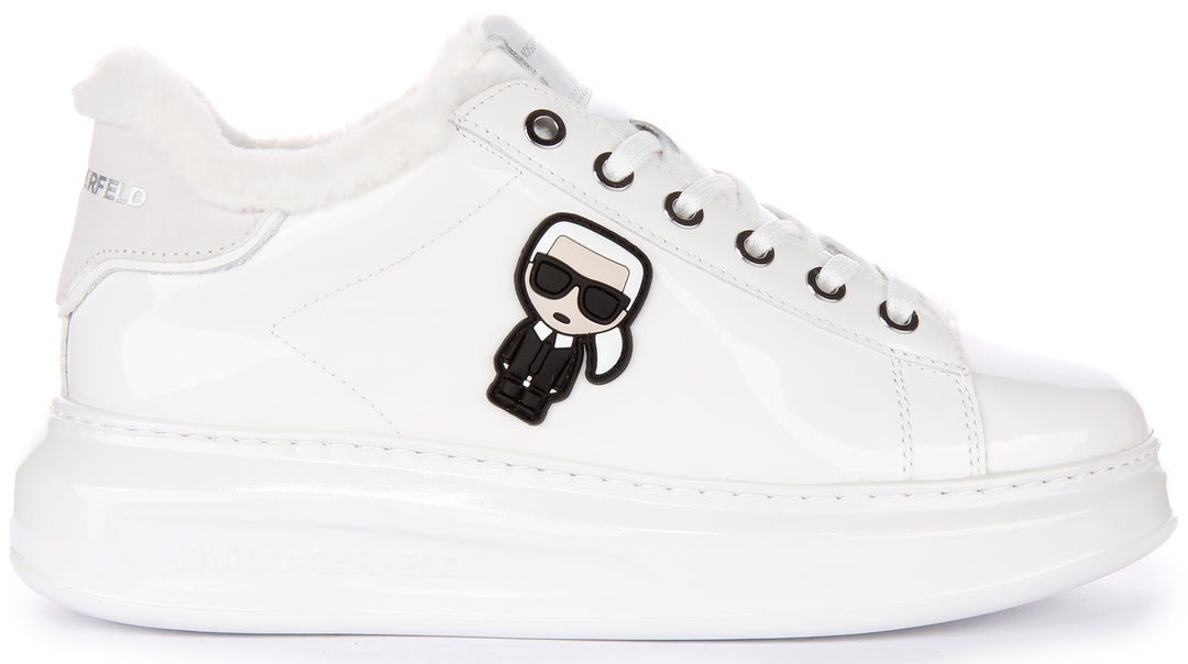 Karl Lagerfeld Kapri Ikon Shine Lo Scarpe da ginnastica allacciate in ecopelle da donna in vernice bianco