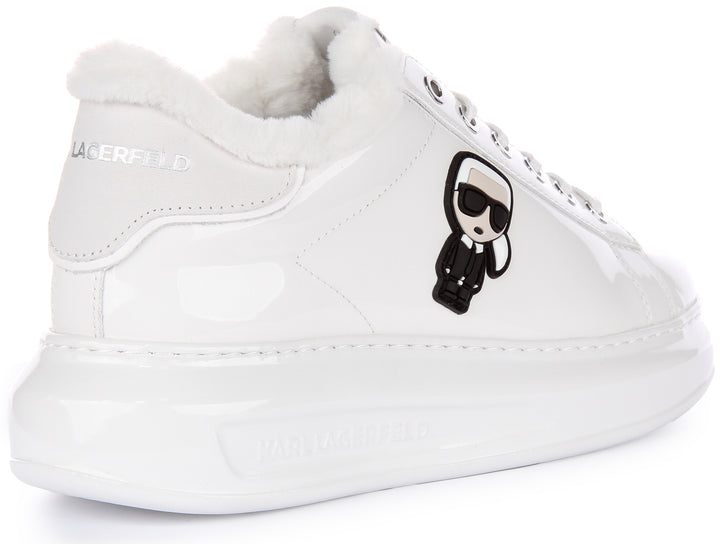 Karl Lagerfeld Kapri Ikon Shine Lo Zapatillas con cordones de piel sintética para mujer en charol blanco