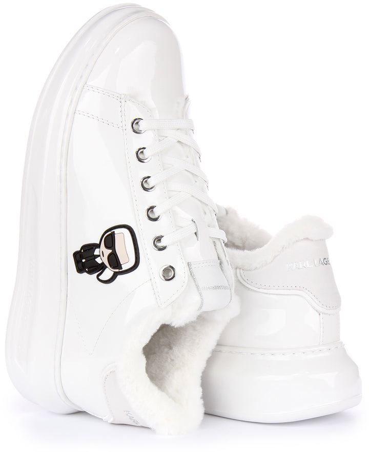 Karl Lagerfeld Kapri Ikon Shine Lo Scarpe da ginnastica allacciate in ecopelle da donna in vernice bianco