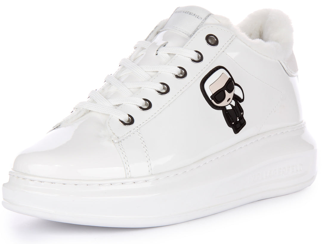 Karl Lagerfeld Kapri Ikon Shine Lo Zapatillas con cordones de piel sintética para mujer en charol blanco