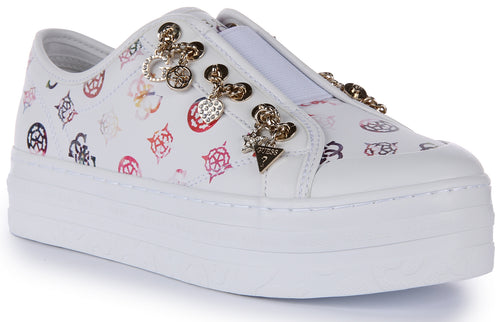 Guess Betrix Zapatillas 4G peony logo estampado piel sintética para mujer en blanco rosa