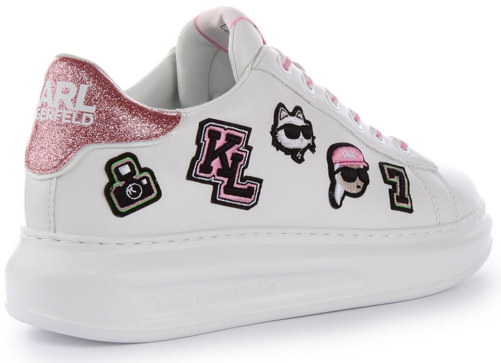 Karl Lagerfeld Cons Wedge Heel Ikonik Detail Zapatillas de Cuero para Mujer en Blanco y Rosa