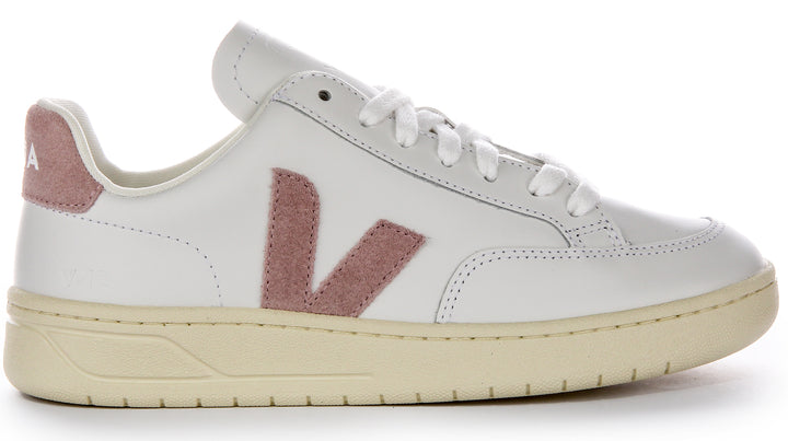 Veja V-12 Leder in Weiß-Rosa für Damen