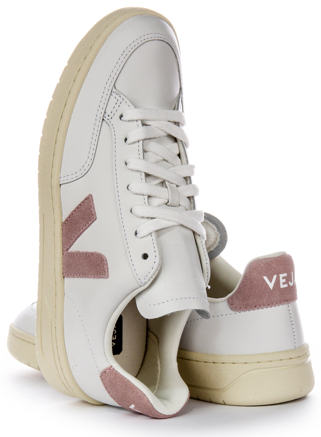 Veja V 12 Leather In White Pink For Women