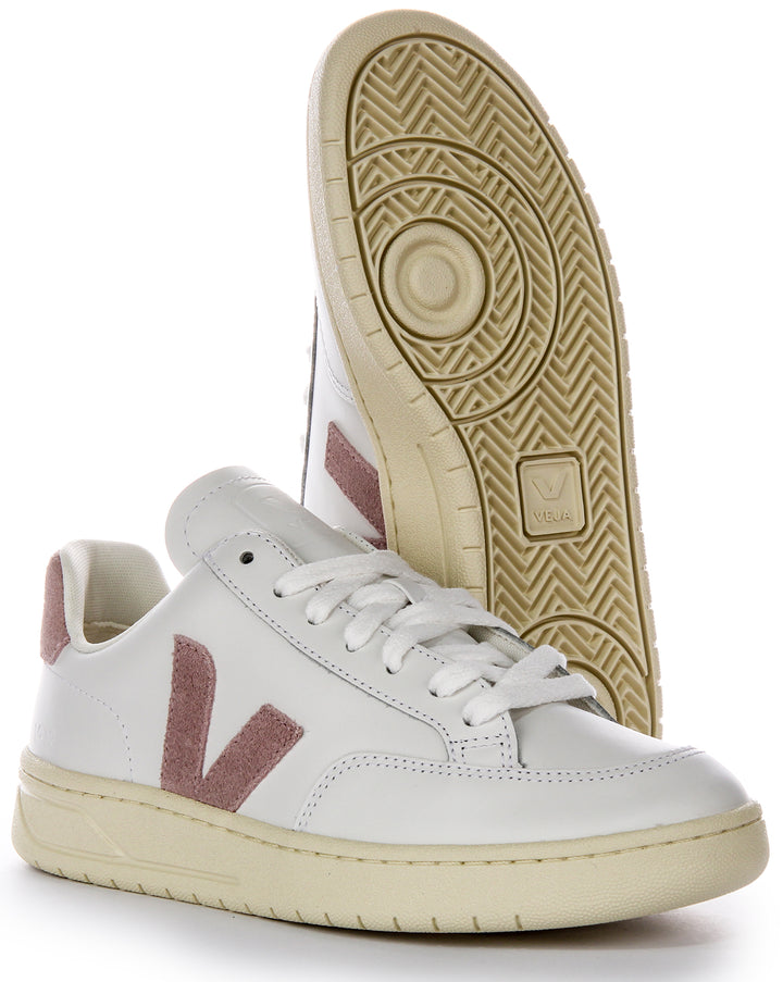 Veja V 12 Leather In White Pink For Women