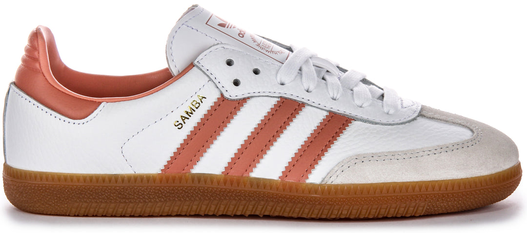 Adidas Samba OG 3 Tiras Retro Zapatillas de Cuero para Mujer en Blanco Rosa