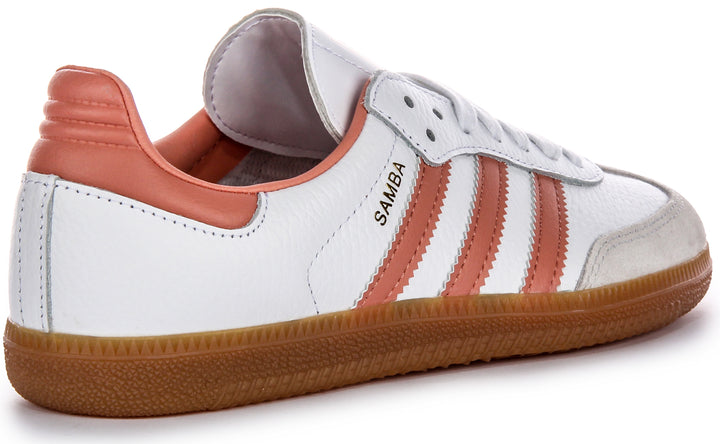 Adidas Samba OG 3 Tiras Retro Zapatillas de Cuero para Mujer en Blanco Rosa