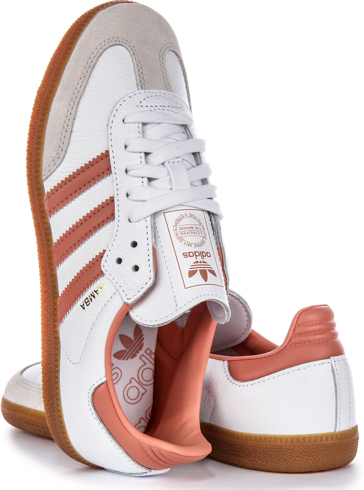 Adidas Samba OG 3 Tiras Retro Zapatillas de Cuero para Mujer en Blanco Rosa