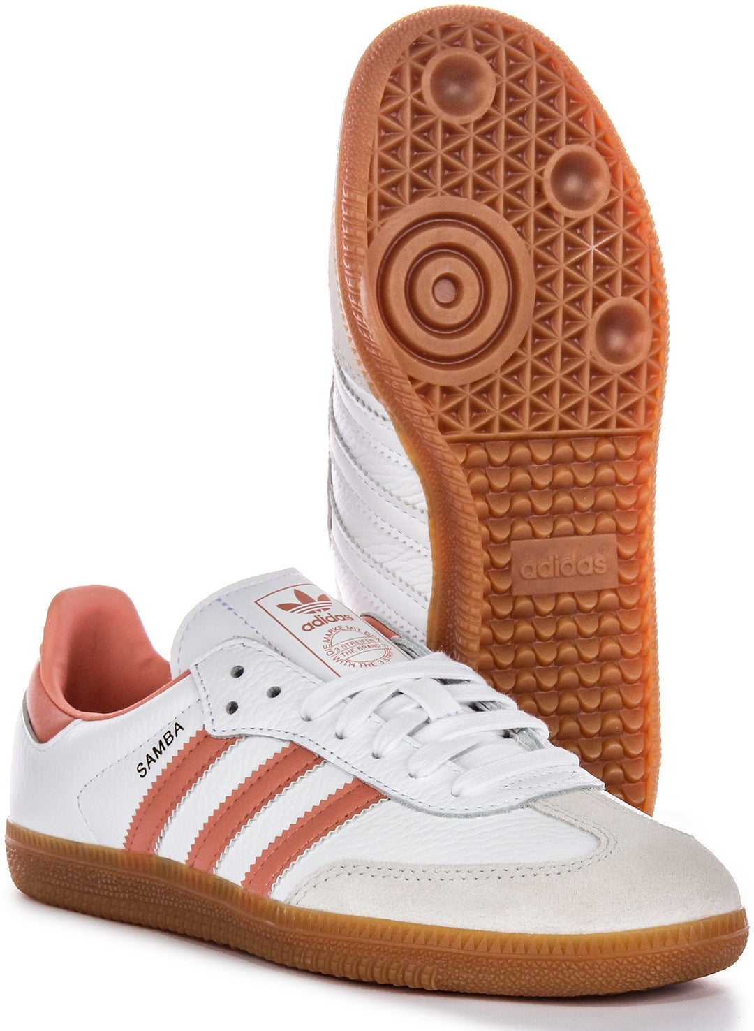 Adidas Samba OG 3 Tiras Retro Zapatillas de Cuero para Mujer en Blanco Rosa