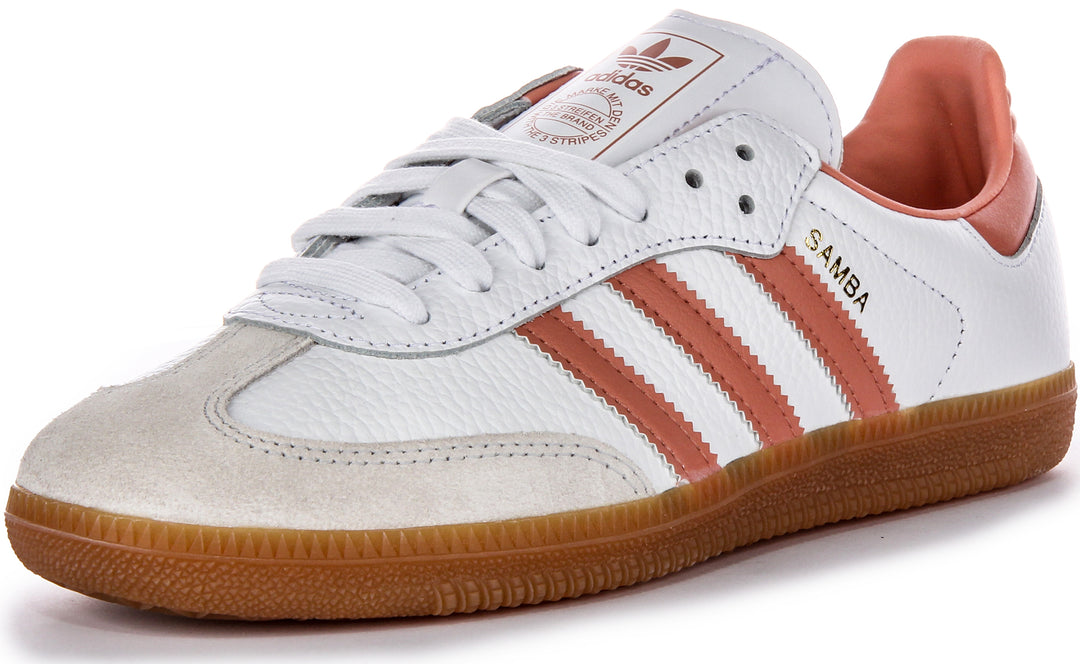 Adidas Samba OG 3 Strisce Retro Sneakers da Donna in Pelle Bianco Rosa