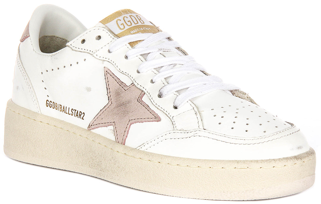 Golden Goose Ball Star White Pink For Women Leather Distressed