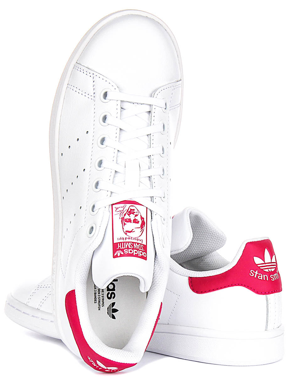 Adidas Stan Smith Junior White Pink Trainers | 70s Tennis Leather