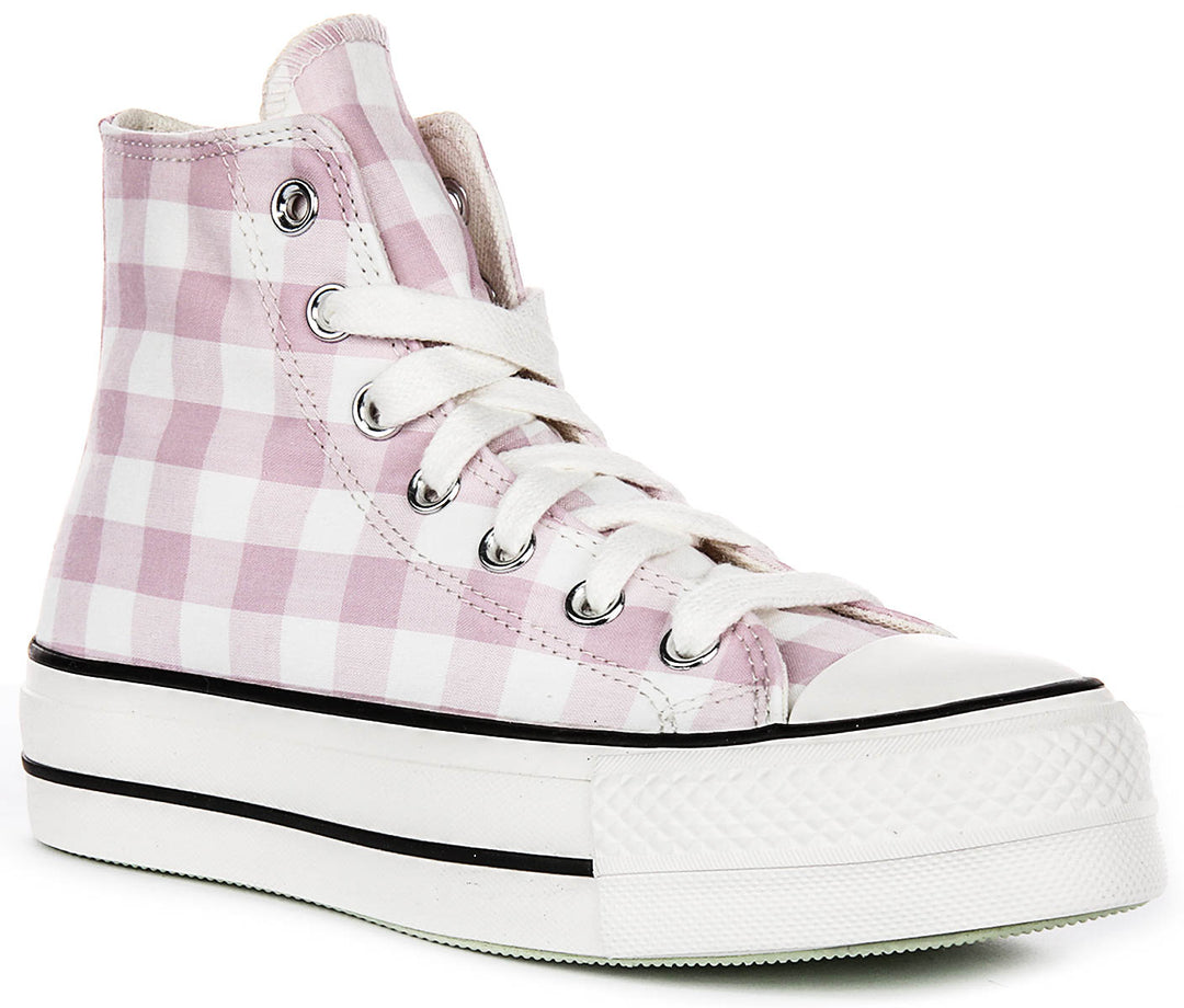 Converse All Star Lift A13663C In White Pink Gingham Print
