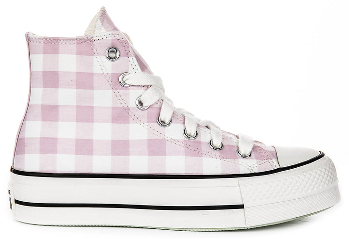 Converse All Star Lift A13663C In White Pink Gingham Print