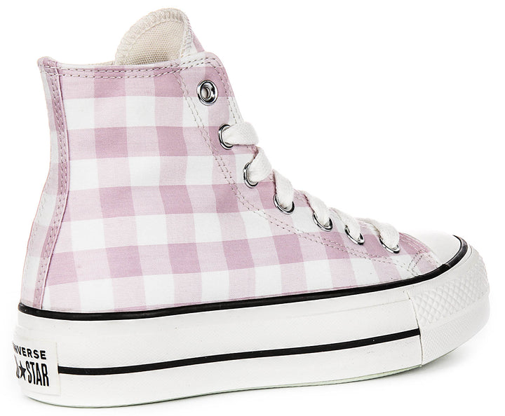 Converse All Star Lift A13663C In White Pink Gingham Print