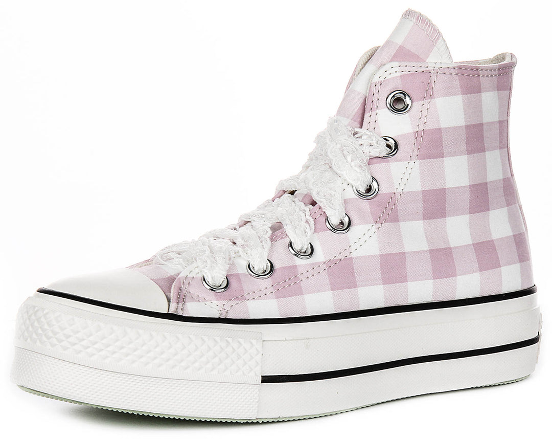 Converse All Star Lift A13663C In White Pink Gingham Print