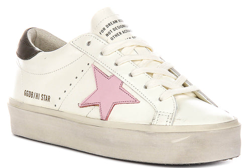 Golden Goose Hi Star In White Pink For Women