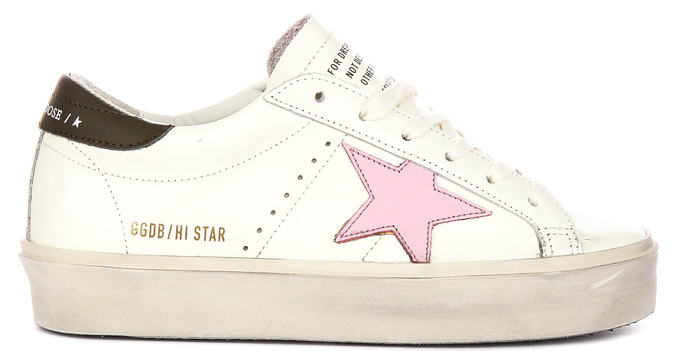 Golden Goose Hi Star In White Pink For Women | Lace up Trainers
