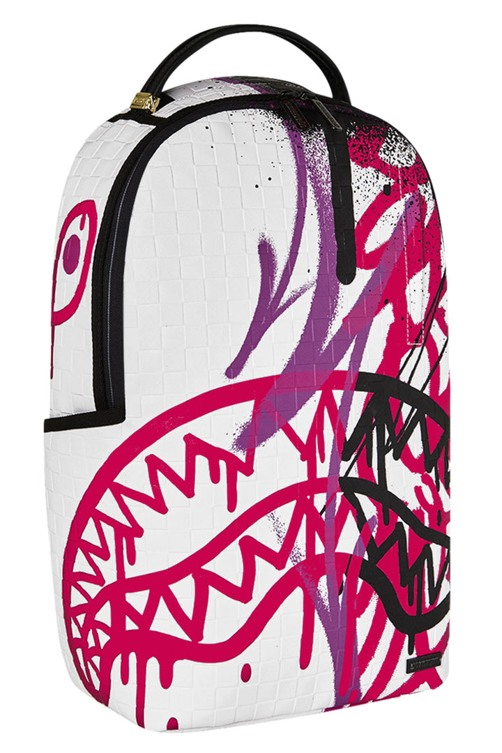 Sprayground Crash Graff Turbo Backpack In White Pink