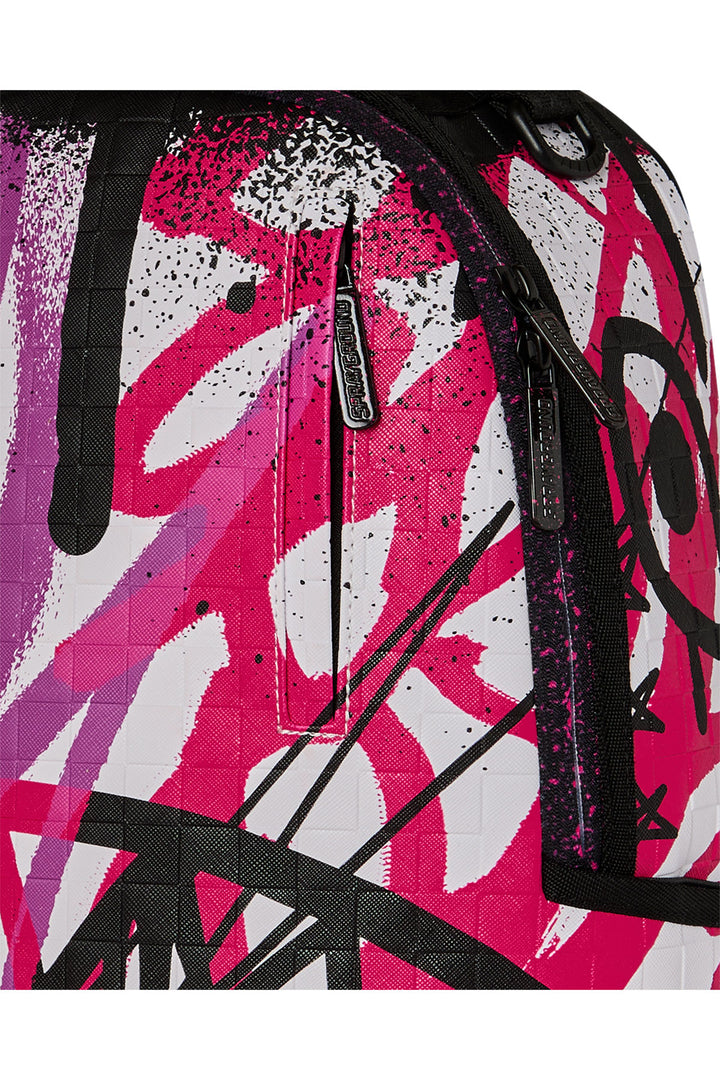Sprayground Crash Graff Turbo Backpack In White Pink