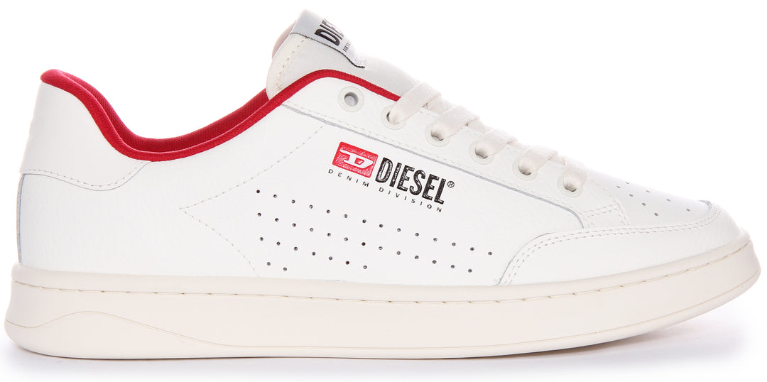 Diesel Sneaker in pelle liscia con dettaglio retrò SAthene VTG Detail Court per uomo in bianco rosso