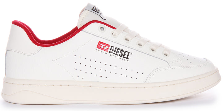 Diesel Herren SAthene VTG Retro Detail Court Geschmeidige LederSneaker in Weiß Rot