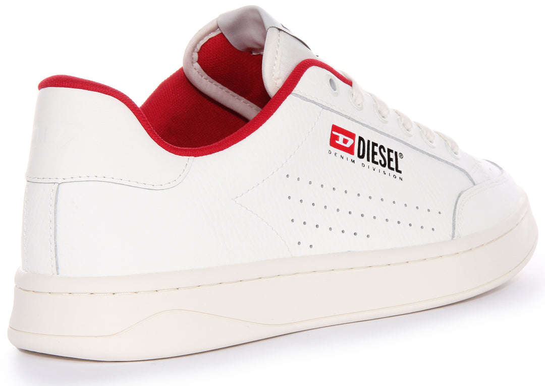 Diesel Herren SAthene VTG Retro Detail Court Geschmeidige LederSneaker in Weiß Rot