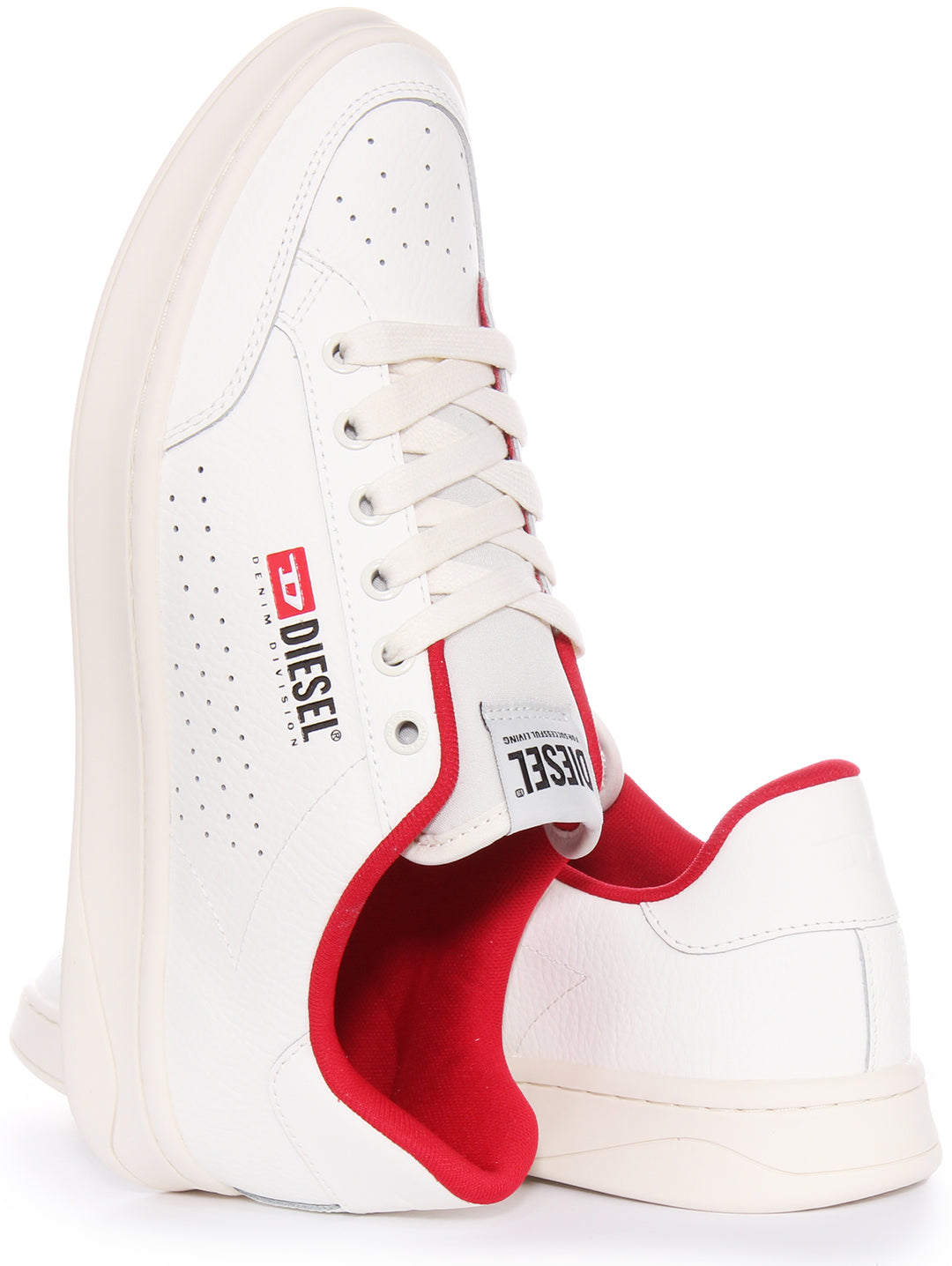 Diesel S-Athene Vintage Trainers In White Red For Men