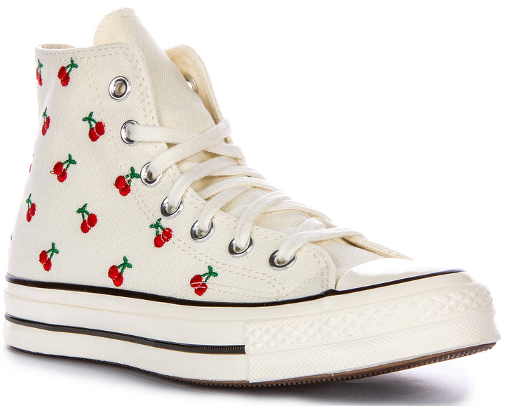 Converse Chuck 70 Cherry Embroidered Pr Zapatillas De Tela Para Mujer En Blanco Rojo