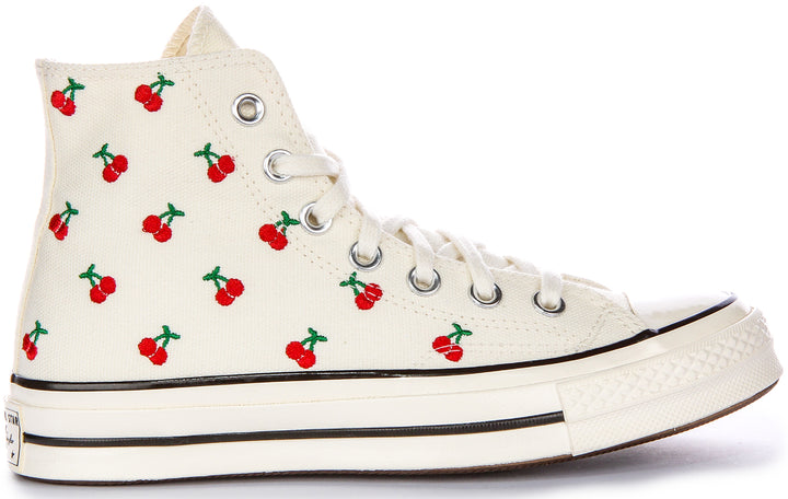 Converse Chuck 70 Cherry Embroidered Pr Zapatillas De Tela Para Mujer En Blanco Rojo