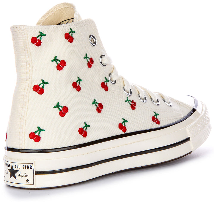 Converse Chuck 70 Cherry Embroidered Pr Zapatillas De Tela Para Mujer En Blanco Rojo