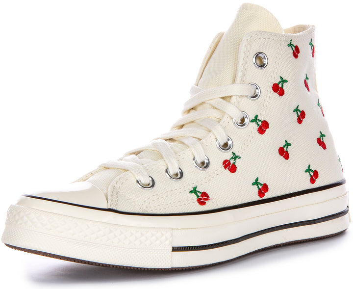 Converse Chuck 70 Cherry Embroidered Pr Zapatillas De Tela Para Mujer En Blanco Rojo