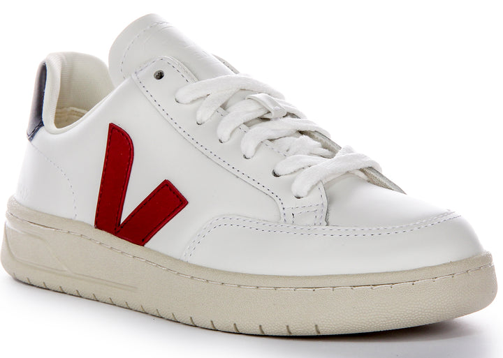 Veja V 12 Leather In White Red For Women