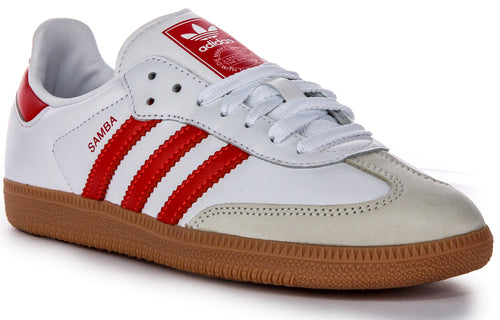 Sneakers da donna in pelle Adidas Samba OG 3 Stripes Retro Contrast 70s in bianco rosso