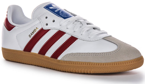 Baskets rétro en cuir blanc et rouge Adidas Samba Og 3 Stripes avec contrastes des années 70