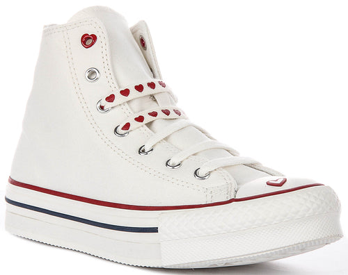 Converse Chuck Taylor A19062C All Star Platform Valentine's Heart Lace In White Red For Juniors