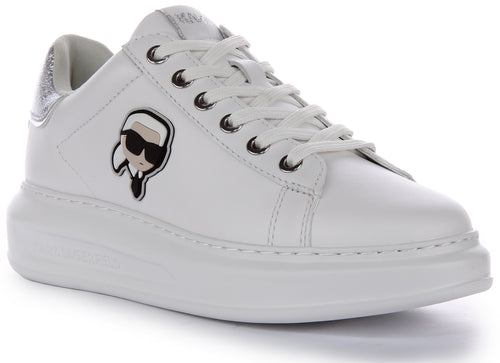 Karl Lagerfeld Kapri NFT Lo para mujer en zapatillas de cuero blanco plateado