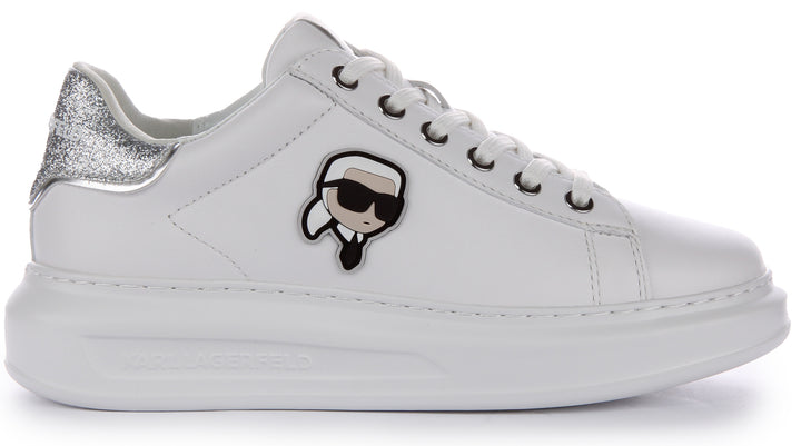 Karl Lagerfeld Kapri NFT Lo para mujer en zapatillas de cuero blanco plateado