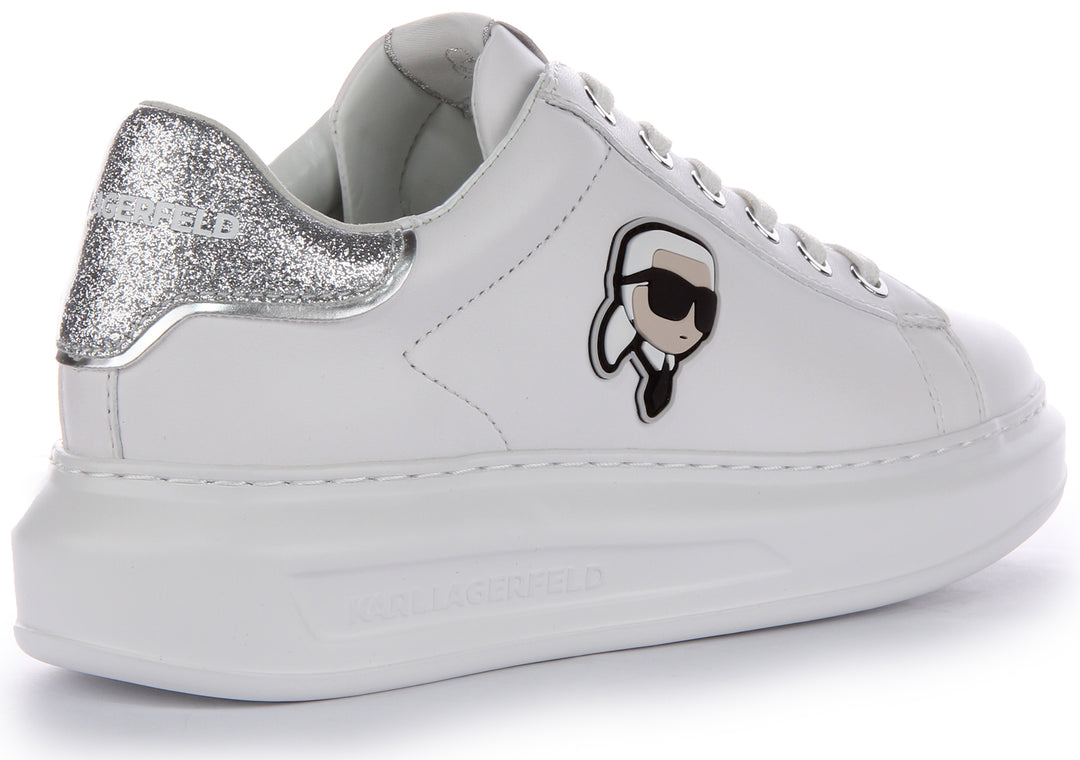 Karl Lagerfeld Kapri NFT Lo para mujer en zapatillas de cuero blanco plateado