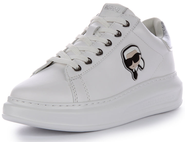 Karl Lagerfeld Kapri NFT Lo para mujer en zapatillas de cuero blanco plateado