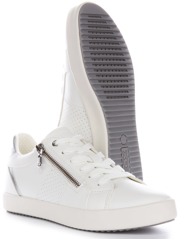 Geox Sneaker in pelle bassa D Blomiee E Rendered Versatile SZip Low per donna in bianco argento