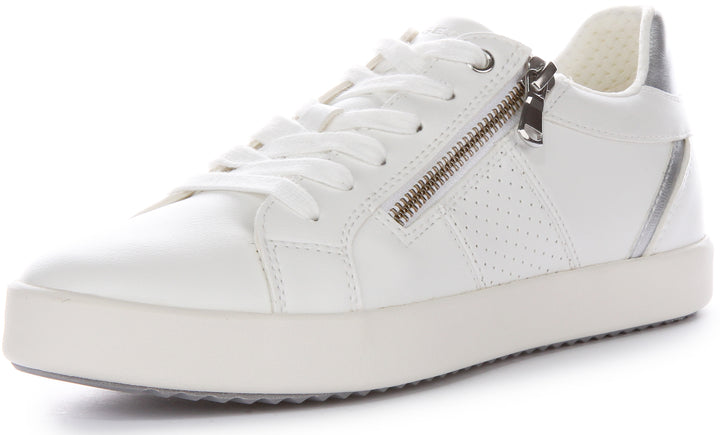 Geox Sneaker in pelle bassa D Blomiee E Rendered Versatile SZip Low per donna in bianco argento