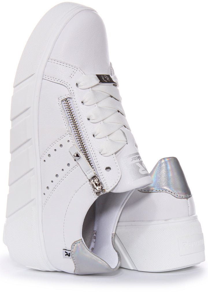 Scarpe basse Rieker Hagen Evo Zip Irredes da donna in argento bianco