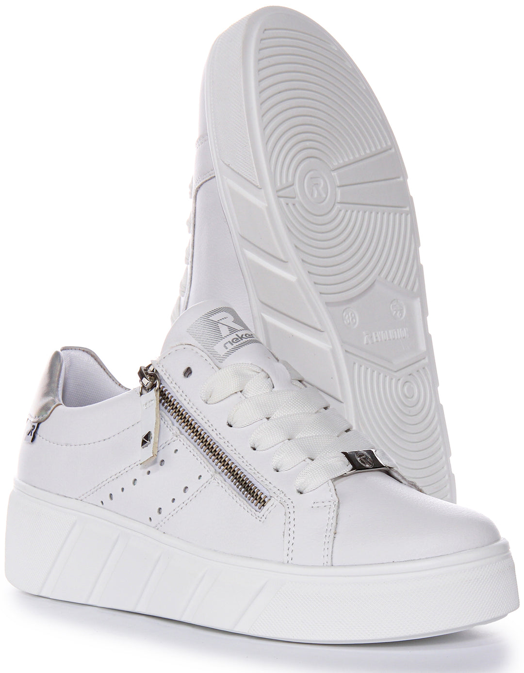 Scarpe basse Rieker Hagen Evo Zip Irredes da donna in argento bianco